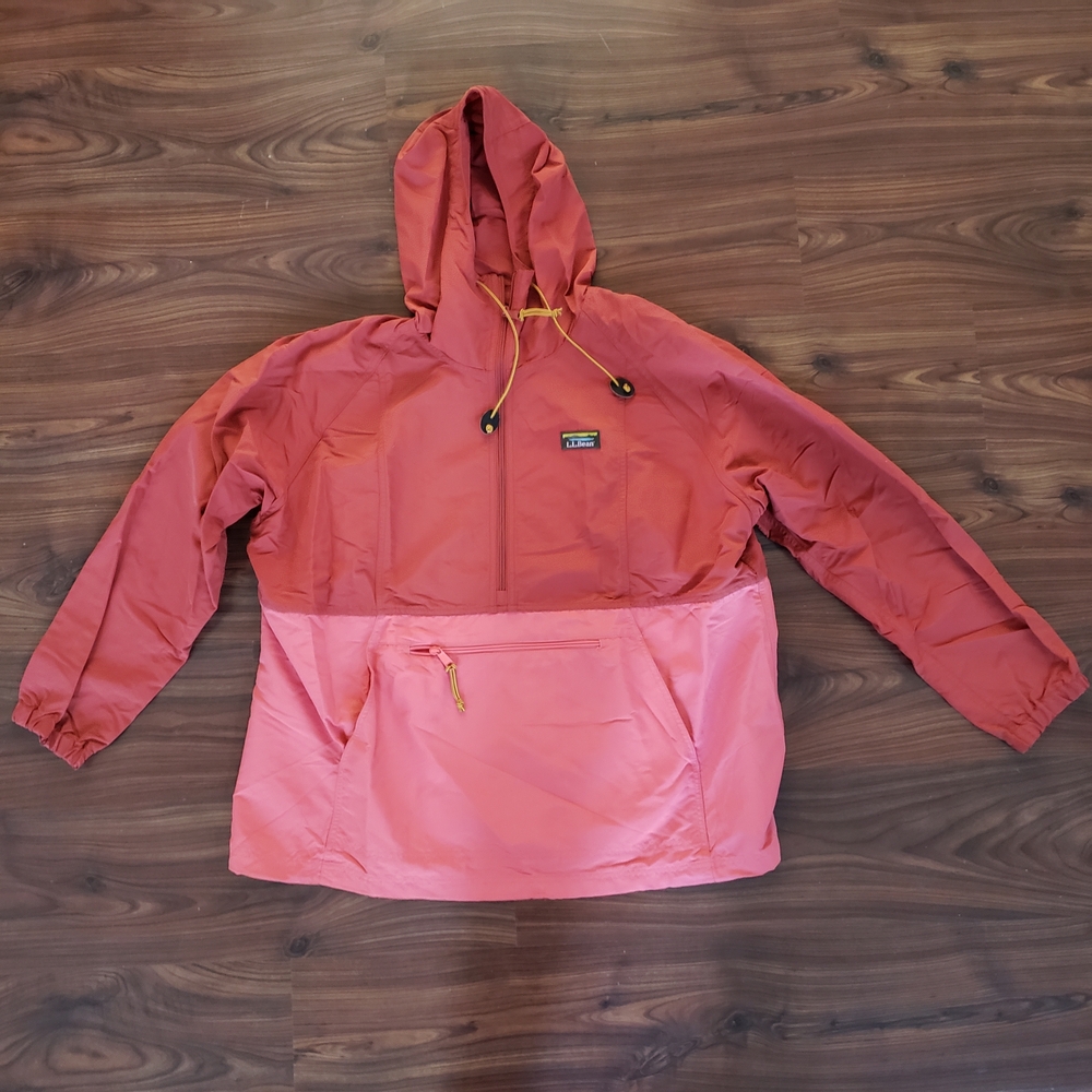 Womens Sz 2X L.L. Bean Rust Coral & Pink Hooded Anorak Jacket